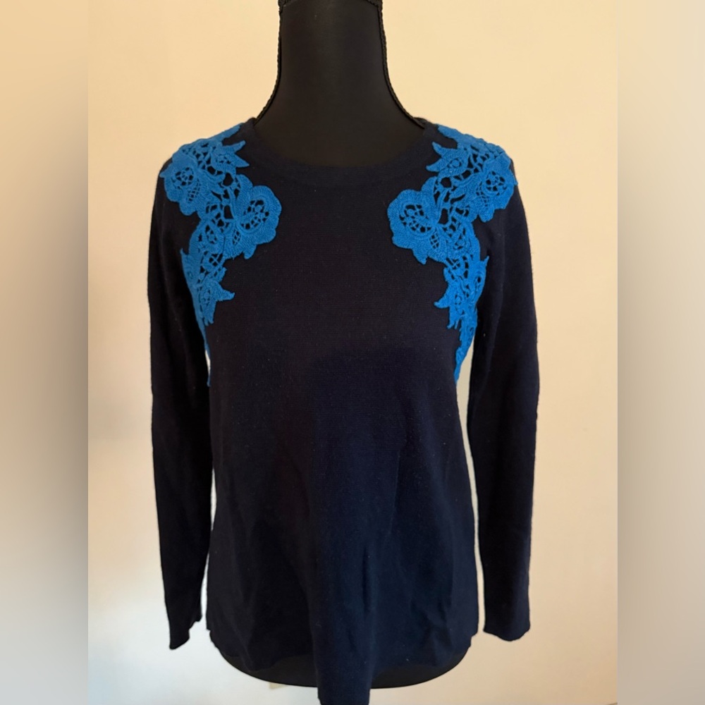 J. Crew Navy Lace Appliqué Sweater